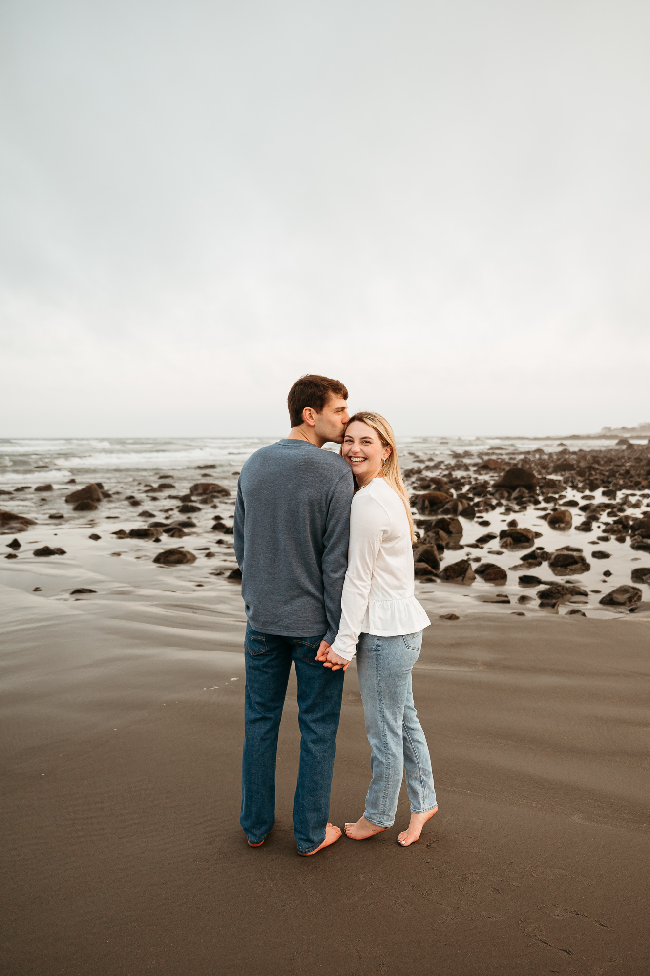 Romantic barefoot engagement photos at Long Sands Beach in York Maine